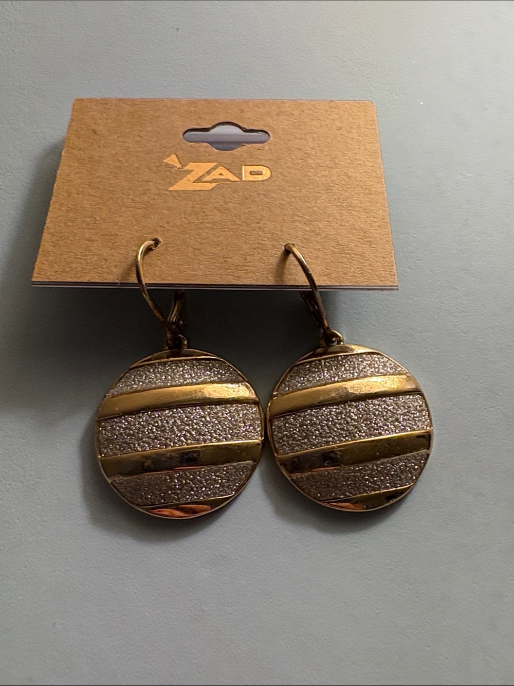 Gold and Silver Striped Round Drop Earrings